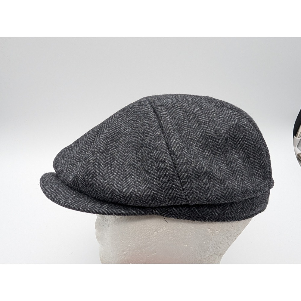 Botvela Newsboy Cap Charcoal Grey Herringbone Wool Blend Flat Hat Sz 57cm 7-1/8